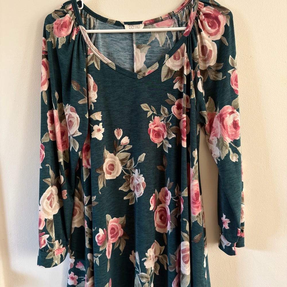 Floral Green and Pink Women's Top